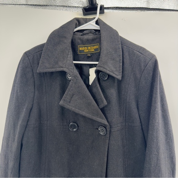 Marvin Richards black wool blend double breasted pea coat size XL - Picture 3 of 9
